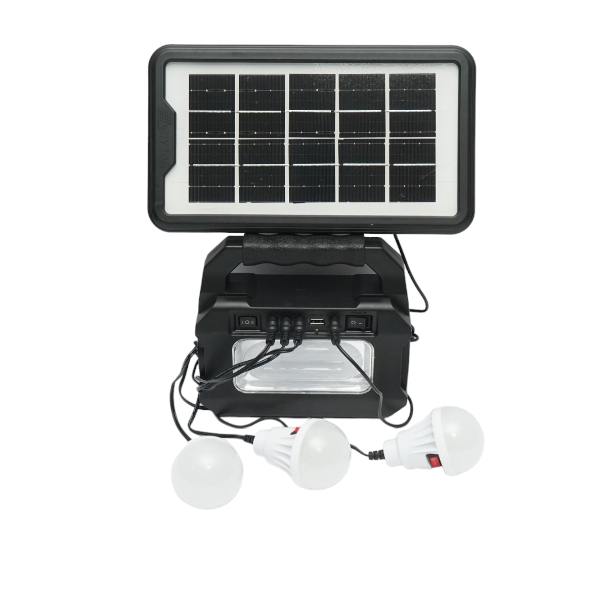 Kit iluminat portabil LED cu 3 becuri/proiector, panou solar si baterie 3.7V, 4500Ah pentru pescuit camping GD-8080
