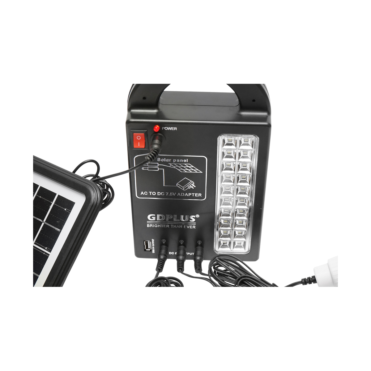 Kit iluminat portabil LED cu 3 becuri/proiector, panou solar si baterie 6V, 3Ah pentru pescuit camping GD-17 - imagine 2