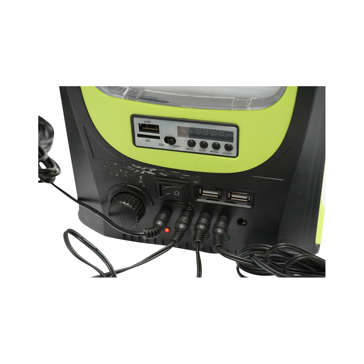 Kit iluminat portabil LED cu 3 becuri/proiector, radio FM panou solar si baterie 6V, 4.5Ah pentru pescuit camping GD-8071 - imagine 2