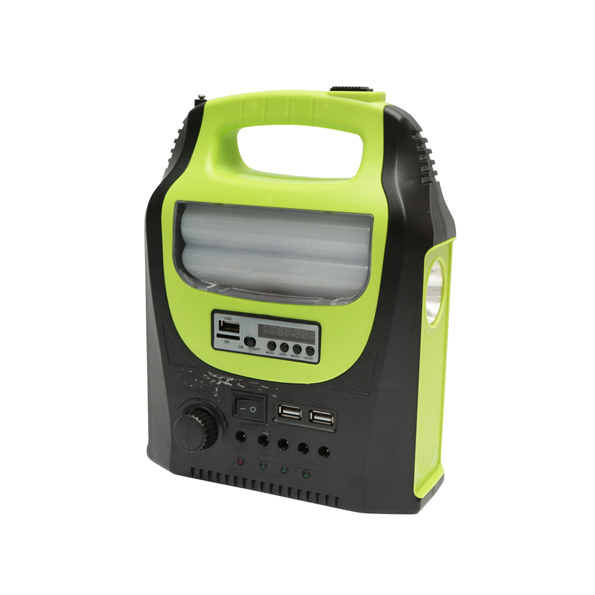 Kit iluminat portabil LED cu 3 becuri/proiector, radio FM panou solar si baterie 6V, 4.5Ah pentru pescuit camping GD-8071 - imagine 8