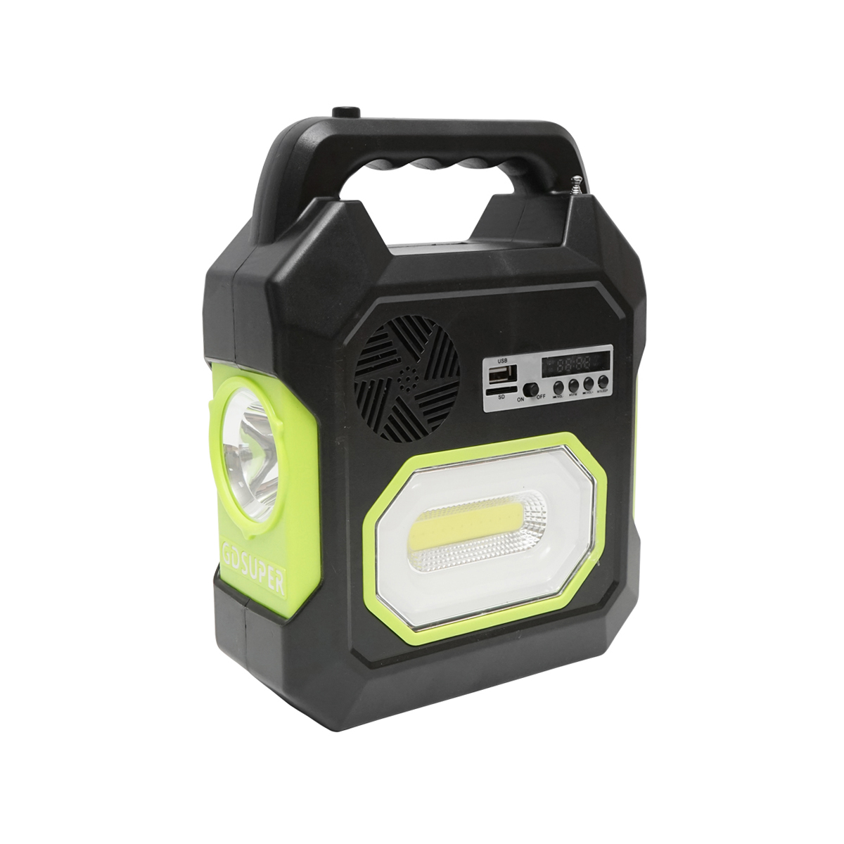 Kit iluminat portabil LED cu 3 becuri/proiector, radio FM panou solar si baterie 6V, 4.5 Ah pentru pescuit camping GD-15 - imagine 4