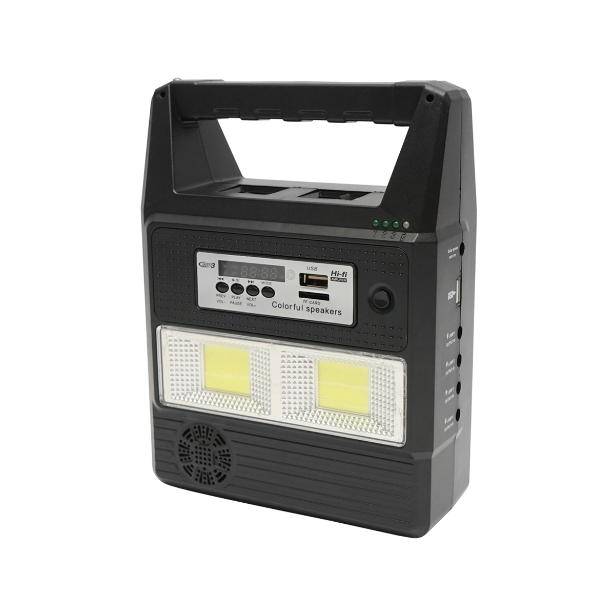 Kit iluminat portabil LED cu 3 becuri/proiector, radio FM, telecomanda panou solar si baterie 6V, 3 Ah pentru pescuit camping GD-8216 - imagine 4