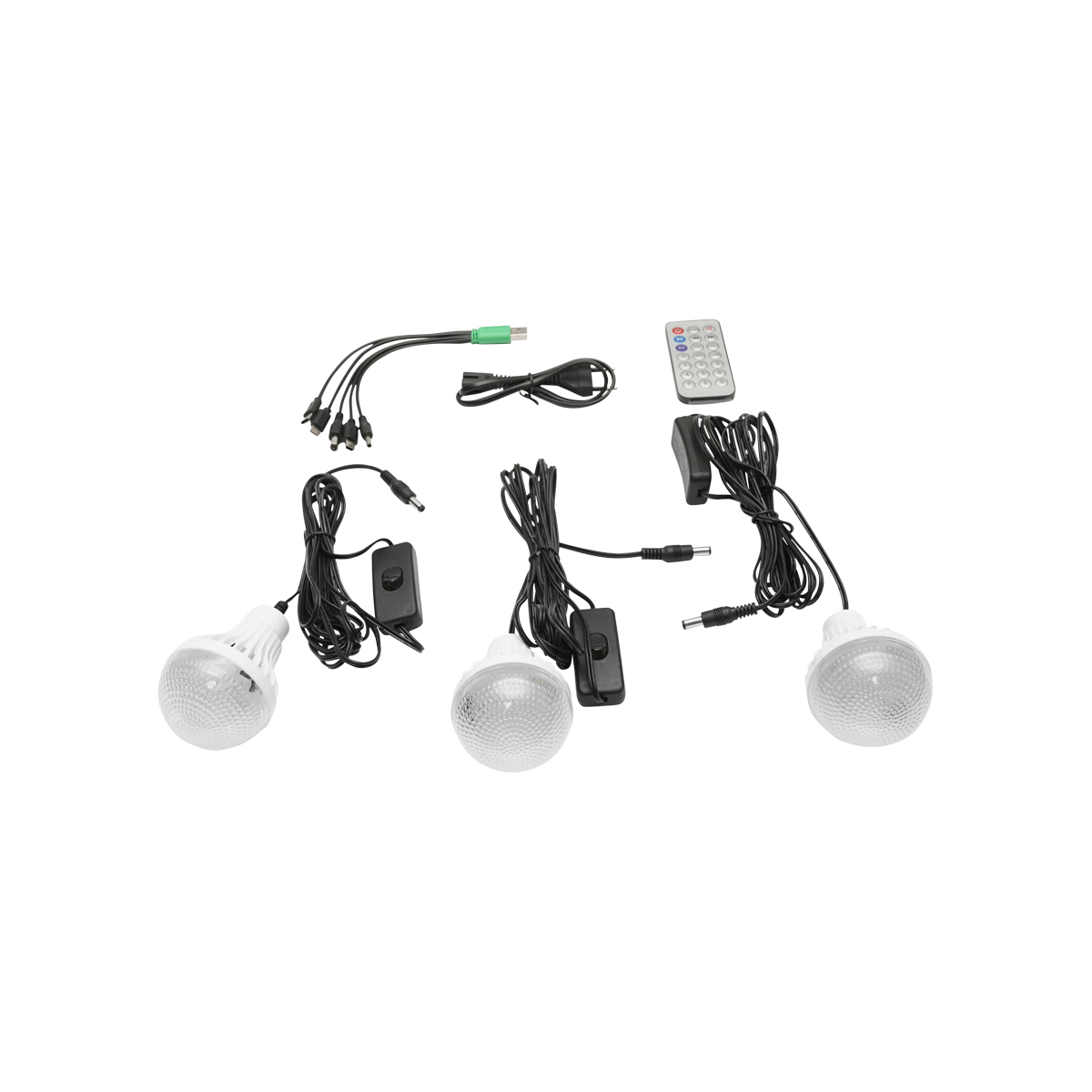 Kit iluminat portabil LED cu 3 becuri/proiector, radio FM, telecomanda panou solar si baterie 6V, 2 Ah pentru pescuit camping GD-8028 - imagine 6