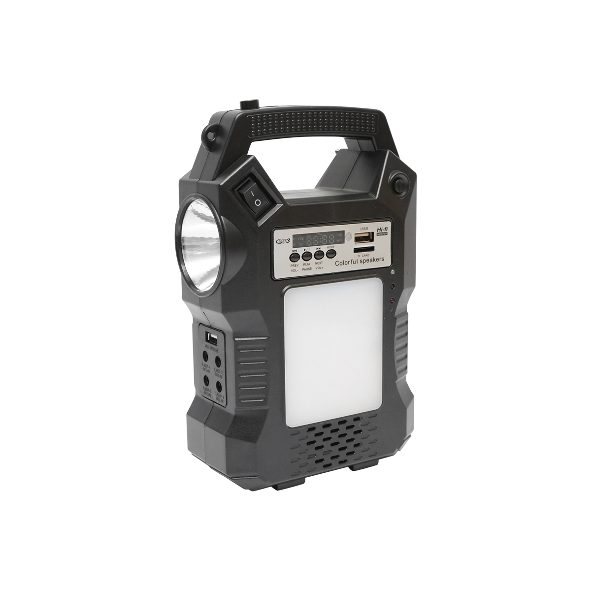 Kit iluminat portabil LED cu 3 becuri/proiector, radio FM, telecomanda panou solar si baterie 6V, 3 Ah pentru pescuit camping GD-8060 - imagine 2