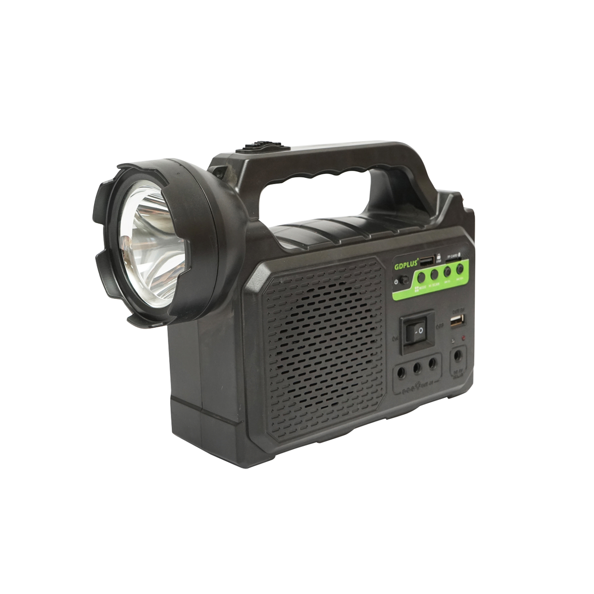 Kit iluminat portabil LED cu 3 becuri/proiector, radio FM, MP3, panou solar si baterie 3.7V, 4500 mAh pentru pescuit camping GD-P30FM - imagine 2