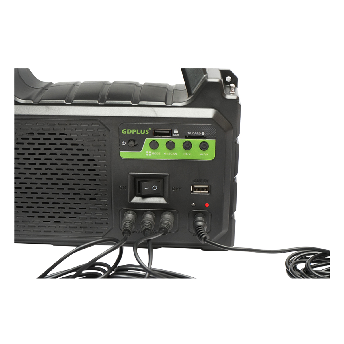 Kit iluminat portabil LED cu 3 becuri/proiector, radio FM, MP3, panou solar si baterie 3.7V, 4500 mAh pentru pescuit camping GD-P30FM - imagine 4