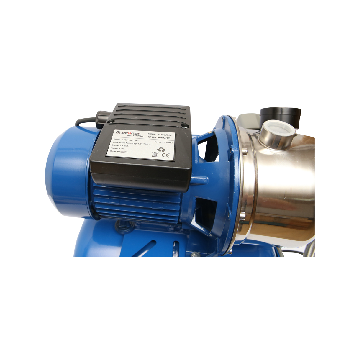 Hidrofor apa 550W 220V, debit 40L/min, H42m, rezervor 24L, viteza 2860 r/min AUTOJS80 Breckner Germany - imagine 6