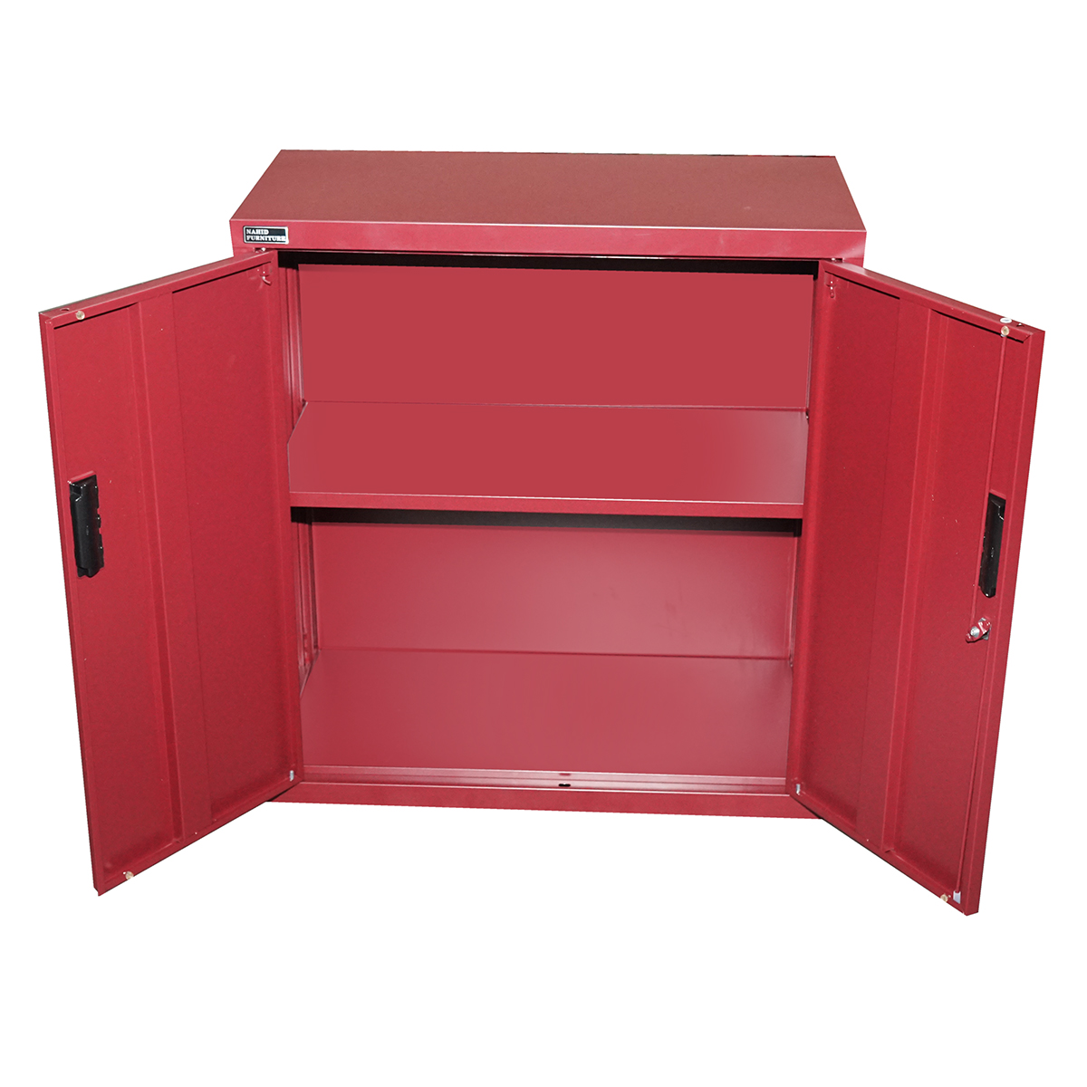 Dulap metalic rosu cu o polita si 2 usi securizate 750x750x350mm - imagine 3
