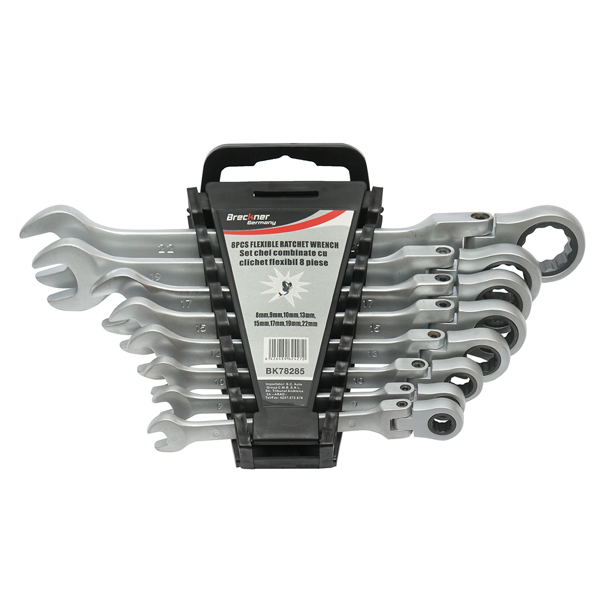 Set 8 chei combinate cu clichet articulate CrV 8-22mm Breckner Germany - imagine 2
