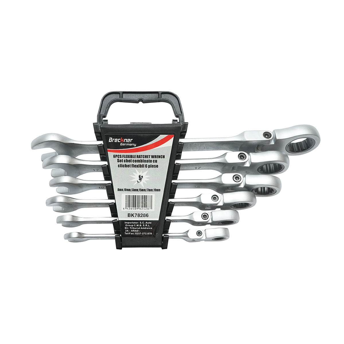 Set 6 chei combinate cu clichet articulate CrV 8-19mm Breckner Germany - imagine 2