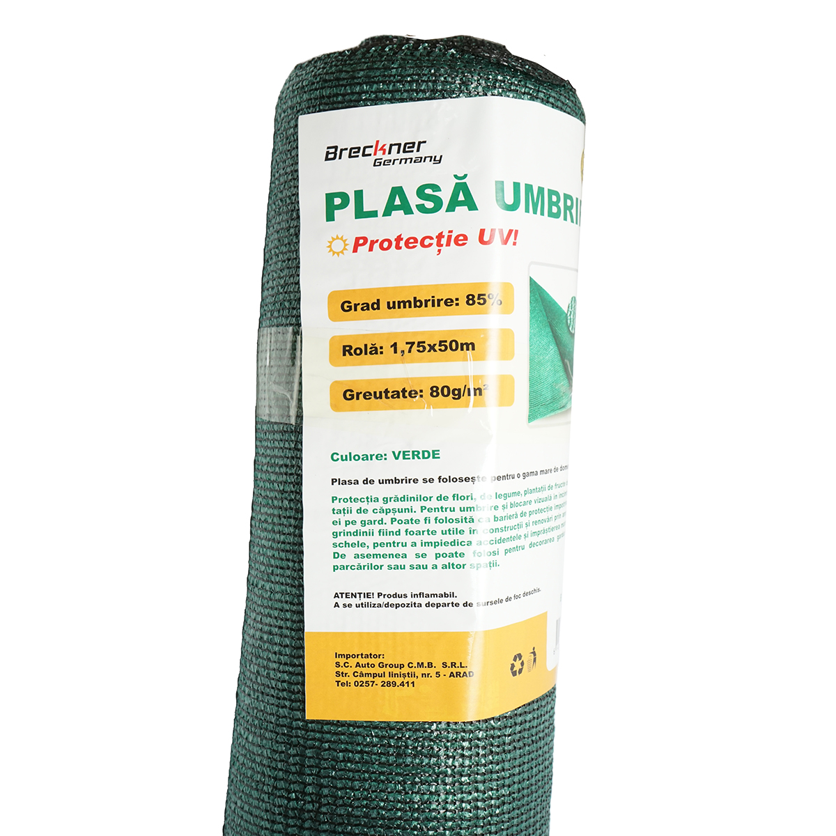 Plasa umbrire 85% latime 1.75M, lungime 50M verde din polietilena cu protectie UV - imagine 3