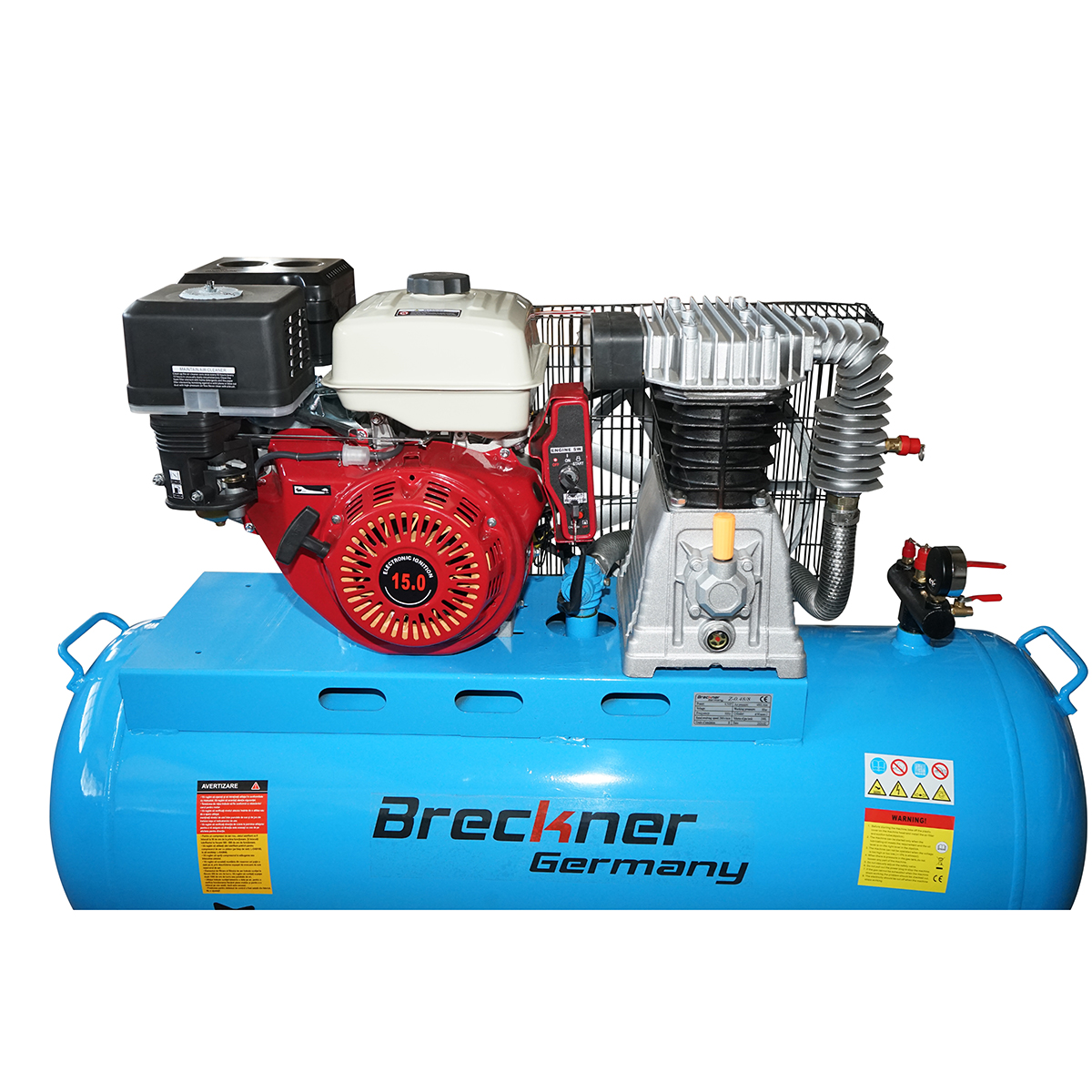 Compresor aer 200L putere 4.8kW/6.5CP presiune 8 Bar, debit 200L/min cu motor pe benzina 15CP si pornire electrica Breckner Germany	 - imagine 4