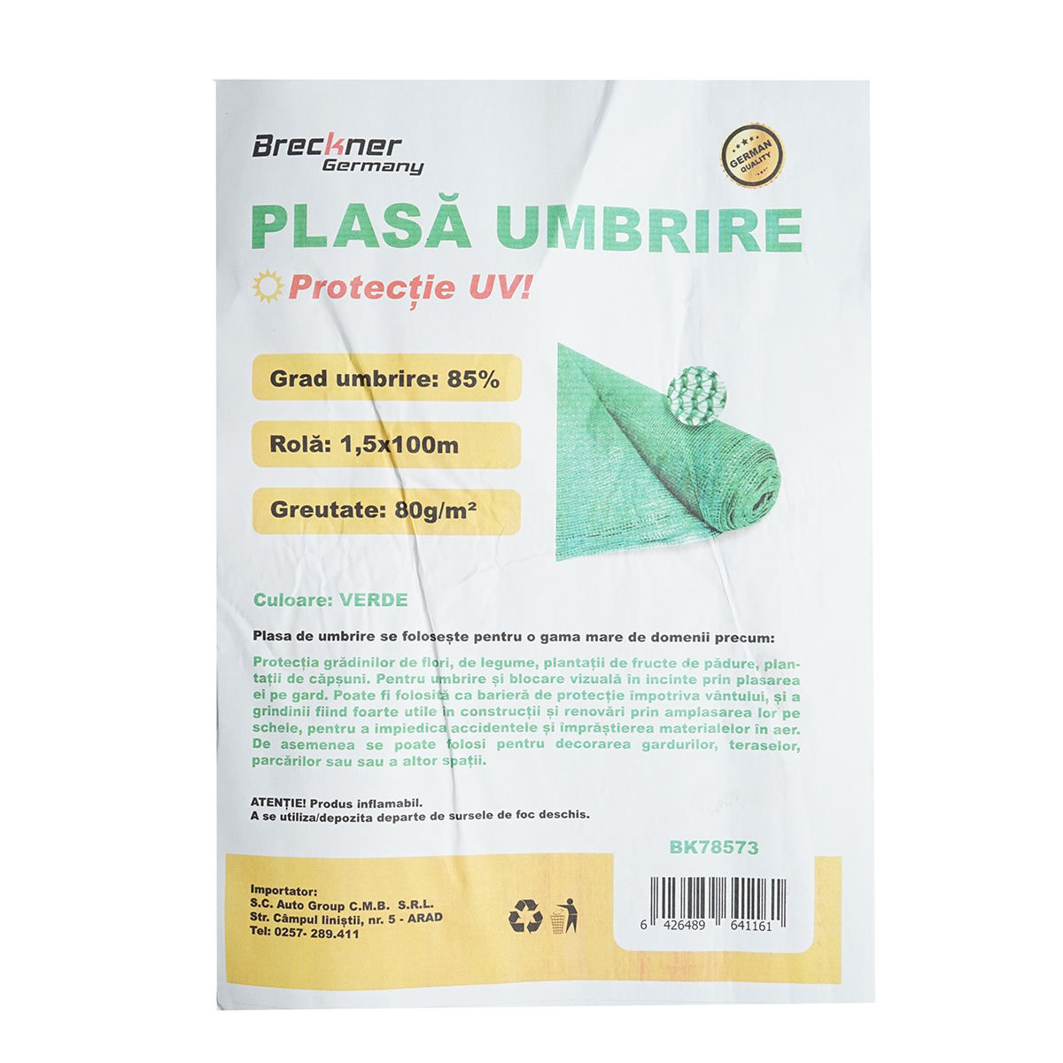 Plasa umbrire 85% latime 1.5M si lungime 100M verde din polietilena cu protectie UV - imagine 2