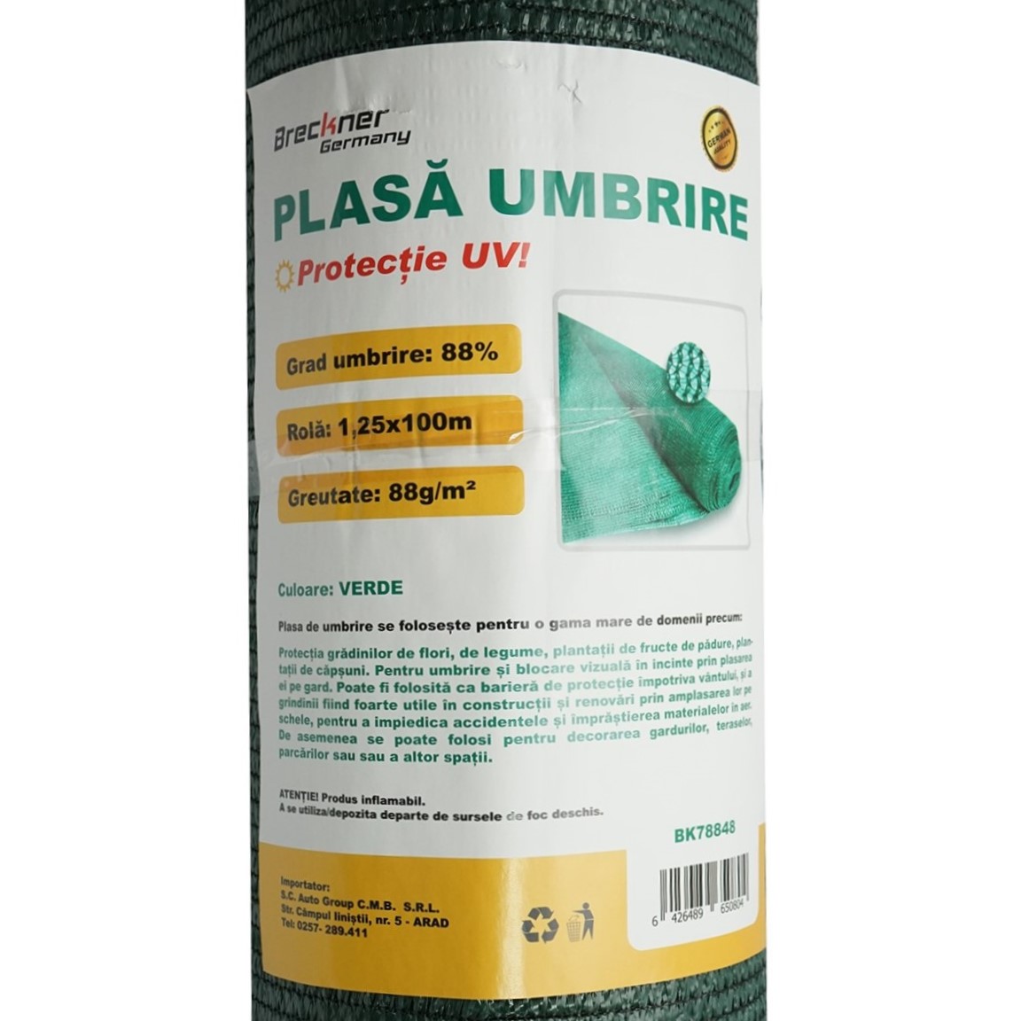 Plasa umbrire 88% latime 1.25M si lungime 100M verde din polietilena cu protectie UV - imagine 3