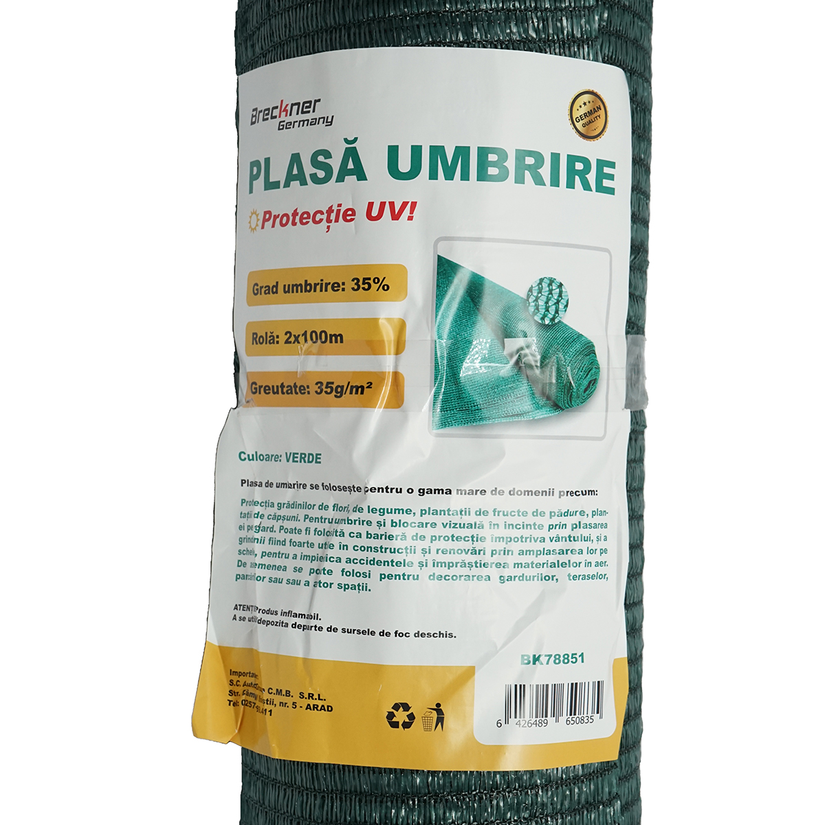 Plasa umbrire 35% latime 2M si lungime 100M verde din polietilena cu protectie UV - imagine 3