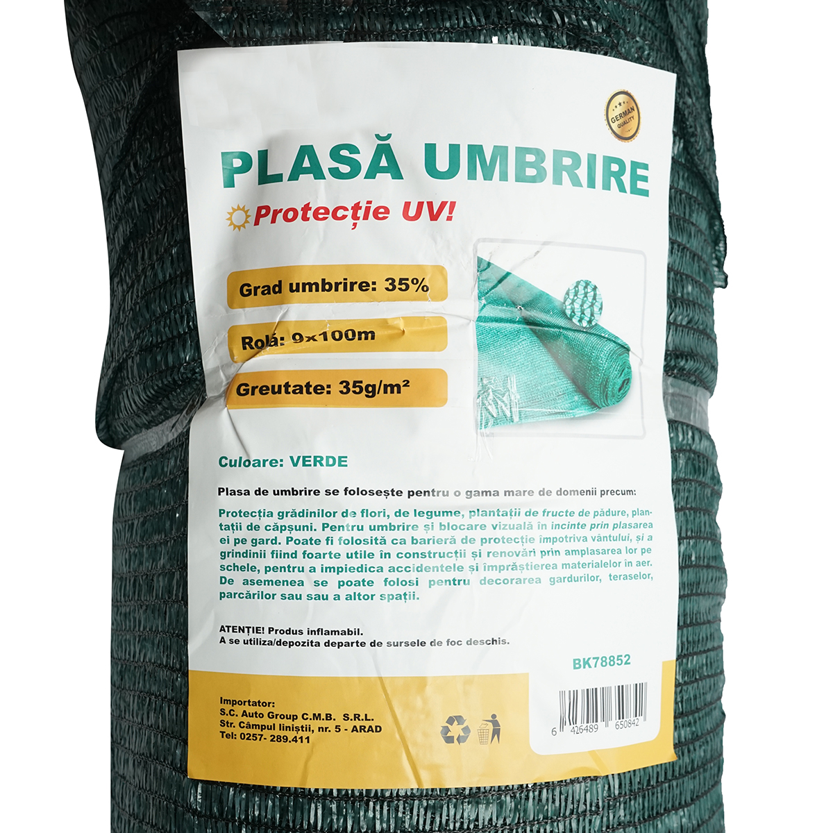 Plasa umbrire 35% latime 9M si lungime 100M verde din polietilena cu protectie UV - imagine 4