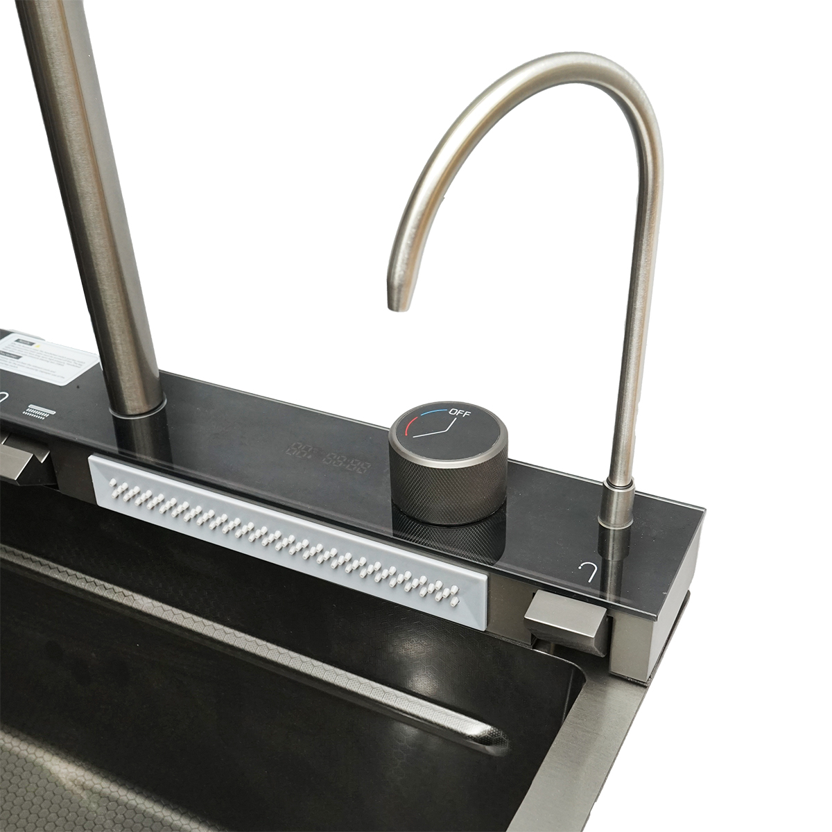 Chiuveta bucatarie multifunctionala din otel inoxidabil cu 2 cascade, afisaj digital temperatura, functie cascada, dozator sapun, spalator pahare, scurgator, tava, tocator si accesorii scurgere incluse, dimensiune 75x46x23.5cm - imagine 8