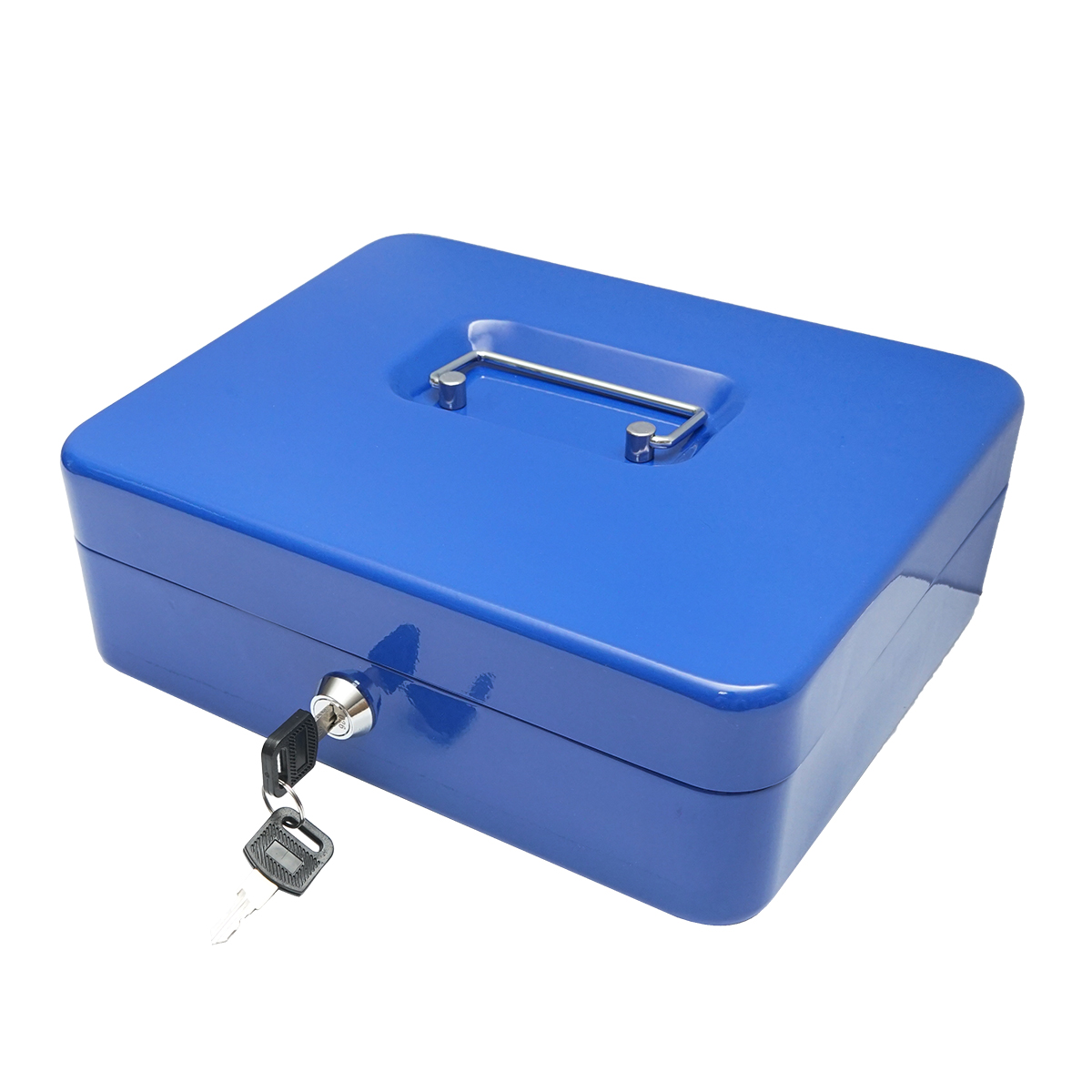 Caseta metalica pentru pentru bani cu incuietoare si 2 chei albastra 250x200x90mm - imagine 3