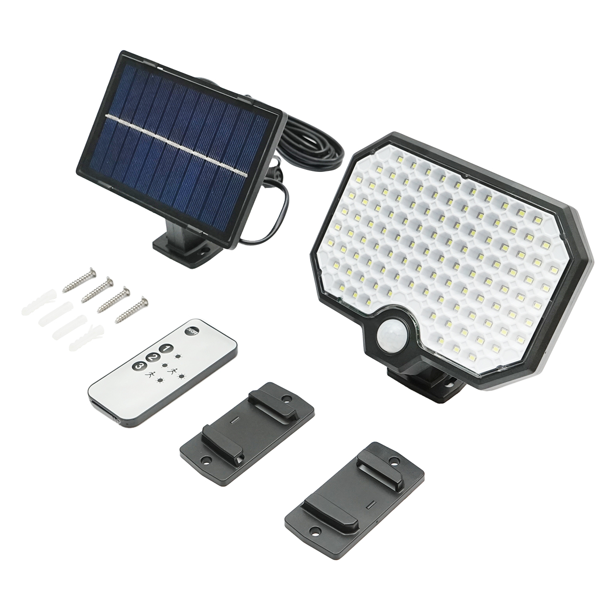 Lampa solara LED 450lm cu panou solar 1.65W/5.5V, baterie 3.7V/1.8 Ah, telecomanda, cablu 5m si senzor crepuscular IP44 Breckner Germany