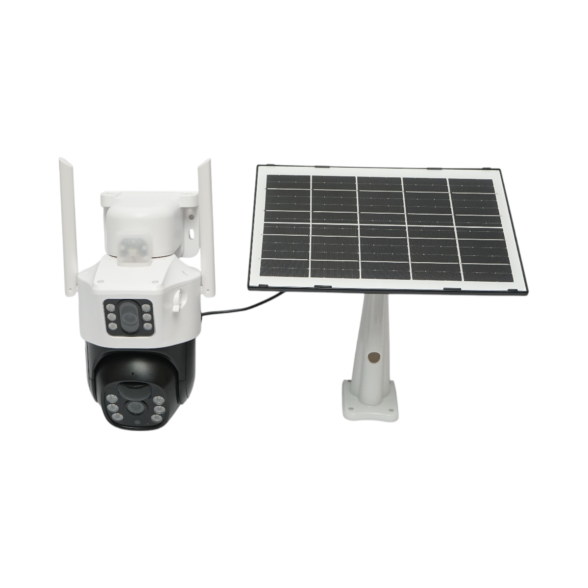 Camera supraveghere lentila duala 2x2MP, WIFI rotativa cu panou solar 7W, PTZ, 1080P, senzor miscare, night vision, aplicatie V380 Pro