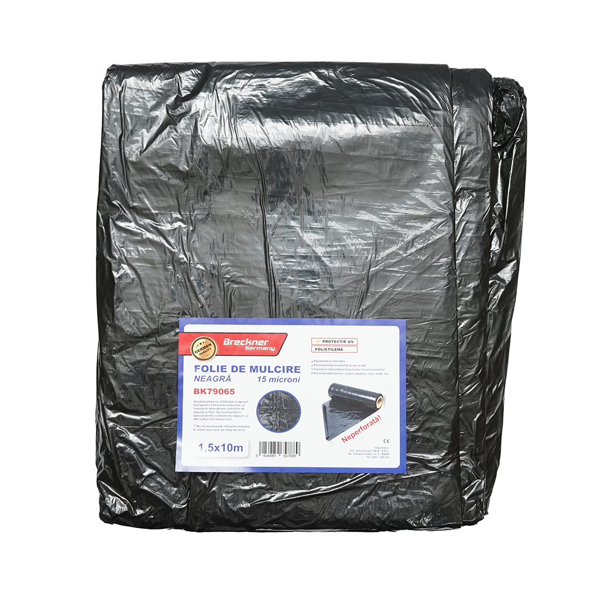Set 10 folii mulcire anti buruieni 1.5x10m, 15 microni, neagra neperforata, protectie UV Breckner Germany