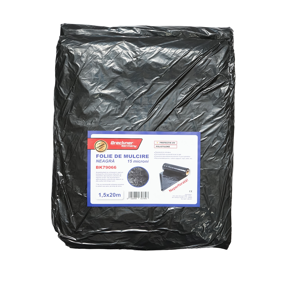 Set 10 folii mulcire anti buruieni 1.5x20m, 15 microni, neagra neperforata, protectie UV Breckner Germany