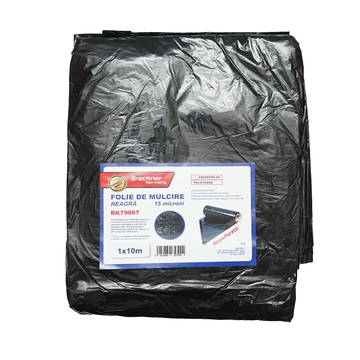 Set 10 folii mulcire anti buruieni 1x10m, 15 microni, neagra neperforata, protectie UV Breckner Germany