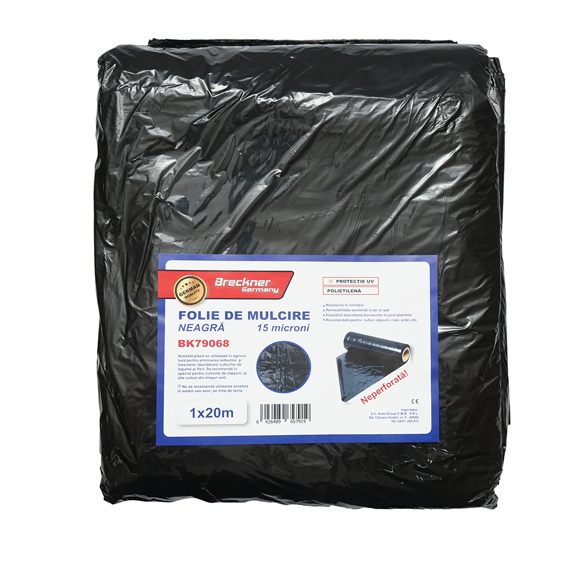 Set 10 folii mulcire anti buruieni 1x20m, 15 microni, neagra neperforata, protectie UV Breckner Germany