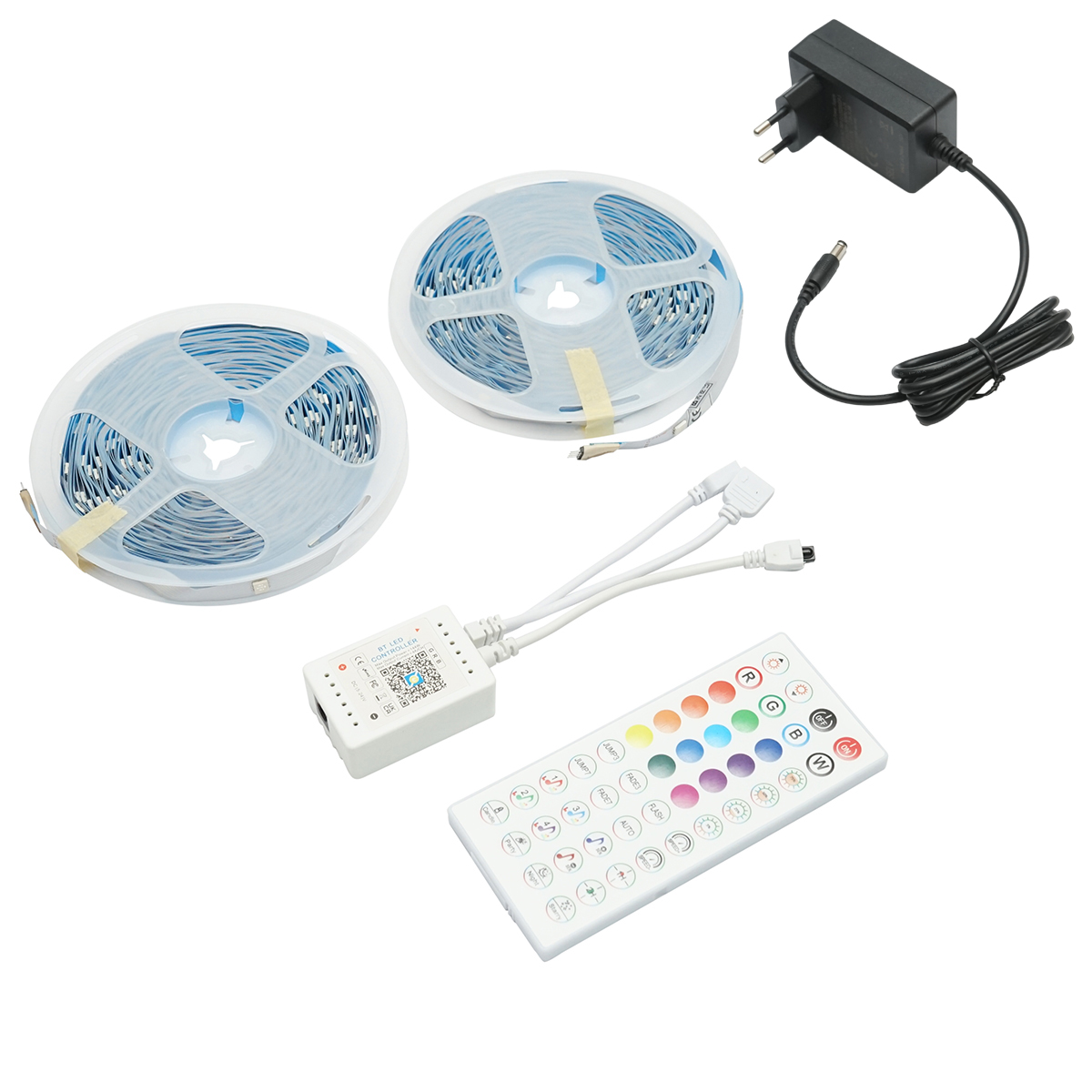 Banda LED smart 2x15m, 24V cu telecomanda, control vocal, bluetooth, aplicatie USB, 30m RGB IP20 Breckner Germany
