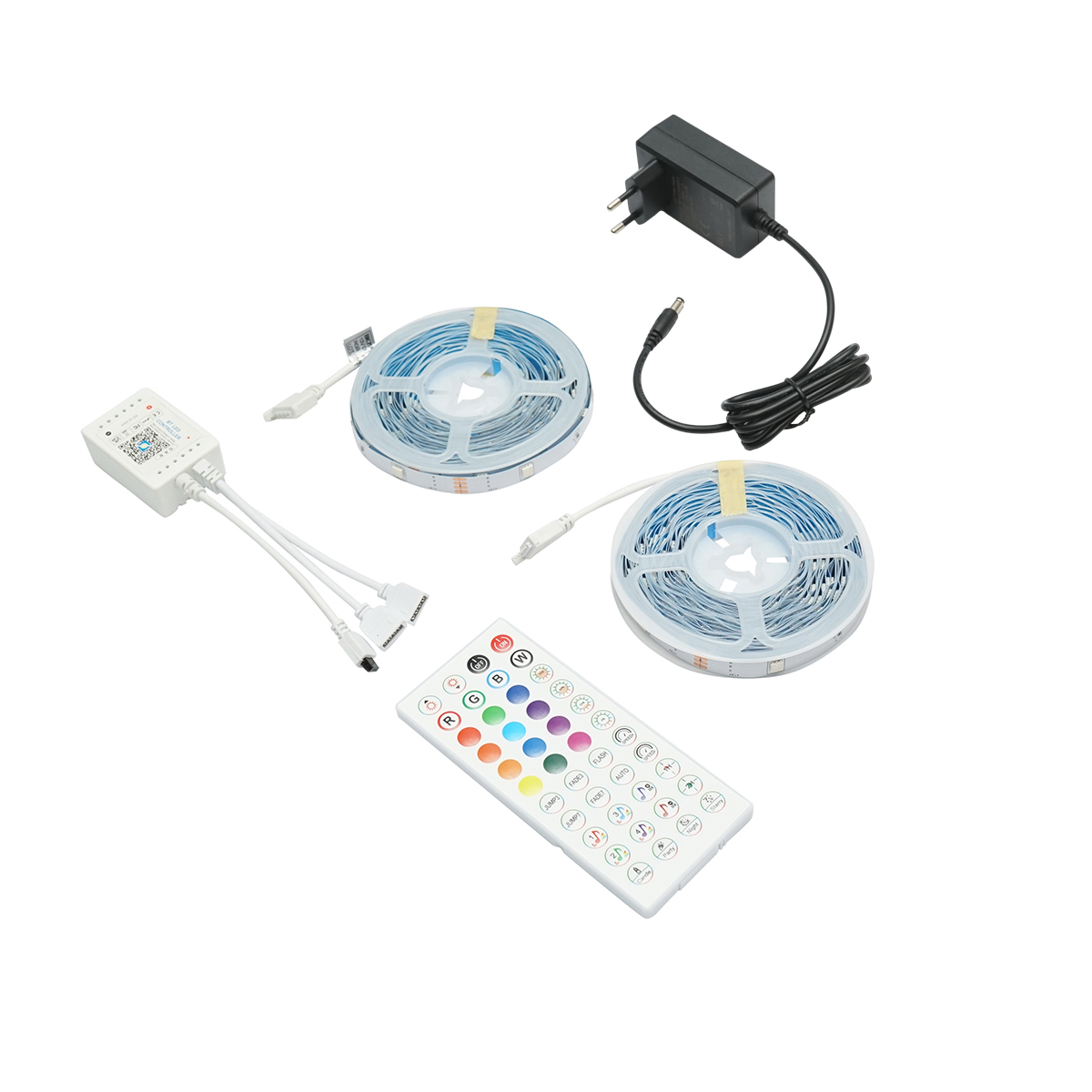 Banda LED smart 2x10m, 12V cu telecomanda, control vocal, bluetooth, aplicatie USB, 20m RGB Breckner Germany