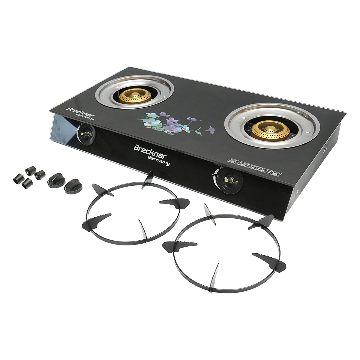 Aragaz, plita cu 2 arzatoare din fonta 2.5KW, sticla securizata 700x380x94mm Breckner Germany - imagine 2