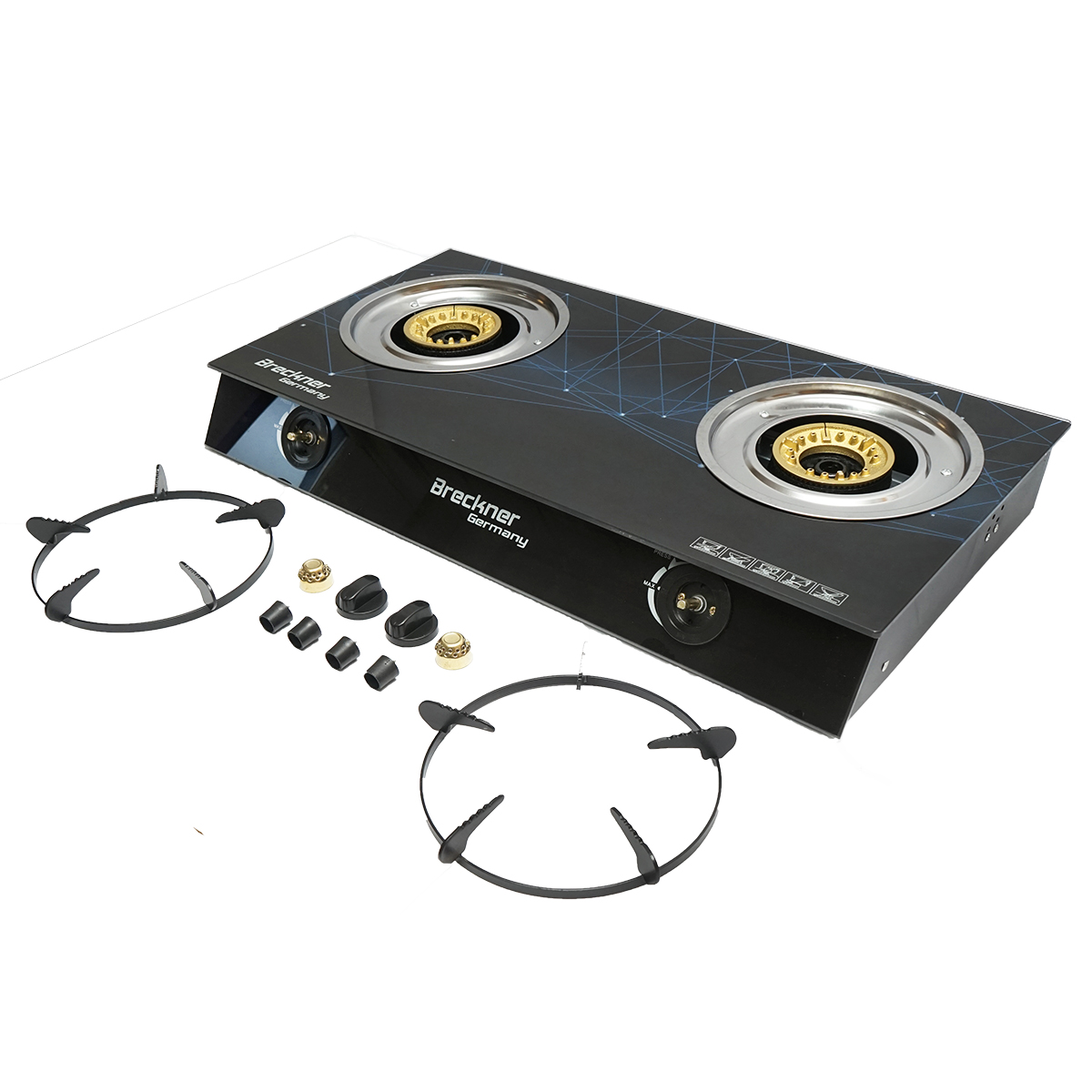Aragaz, plita cu 2 arzatoare din fonta 3KW, sticla securizata 700x380x94mm Breckner Germany - imagine 2