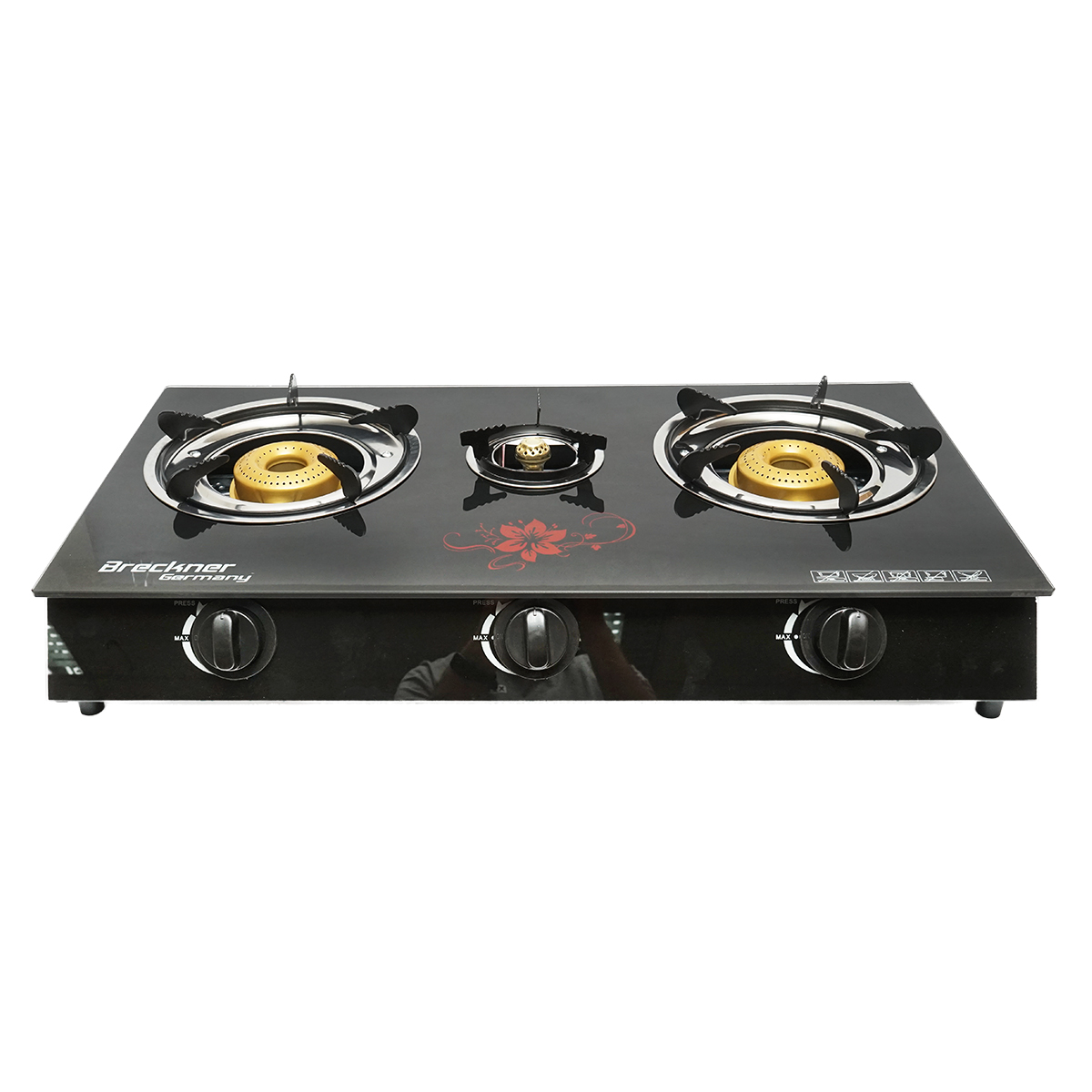 Aragaz, plita cu 3 arzatoare metalice 2.5KW, sticla securizata 700x380x94mm Breckner Germany