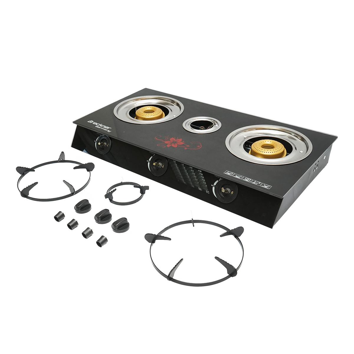 Aragaz, plita cu 3 arzatoare metalice 2.5KW, sticla securizata 700x380x94mm Breckner Germany - imagine 2