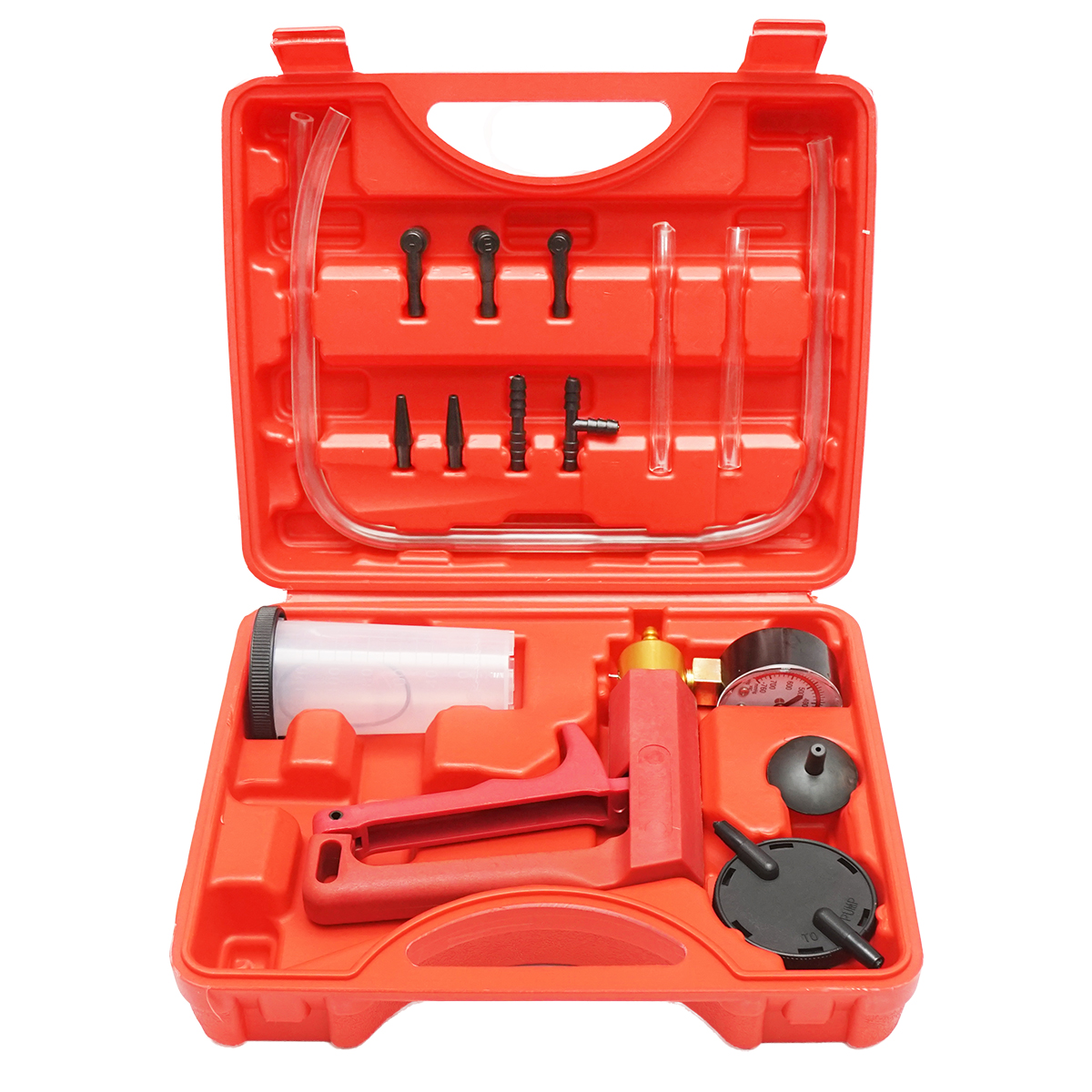 Trusa pompa tester presiune si vacuum pentru aerisire frane, testare ABS, EGR, AC si sistem incalzire auto