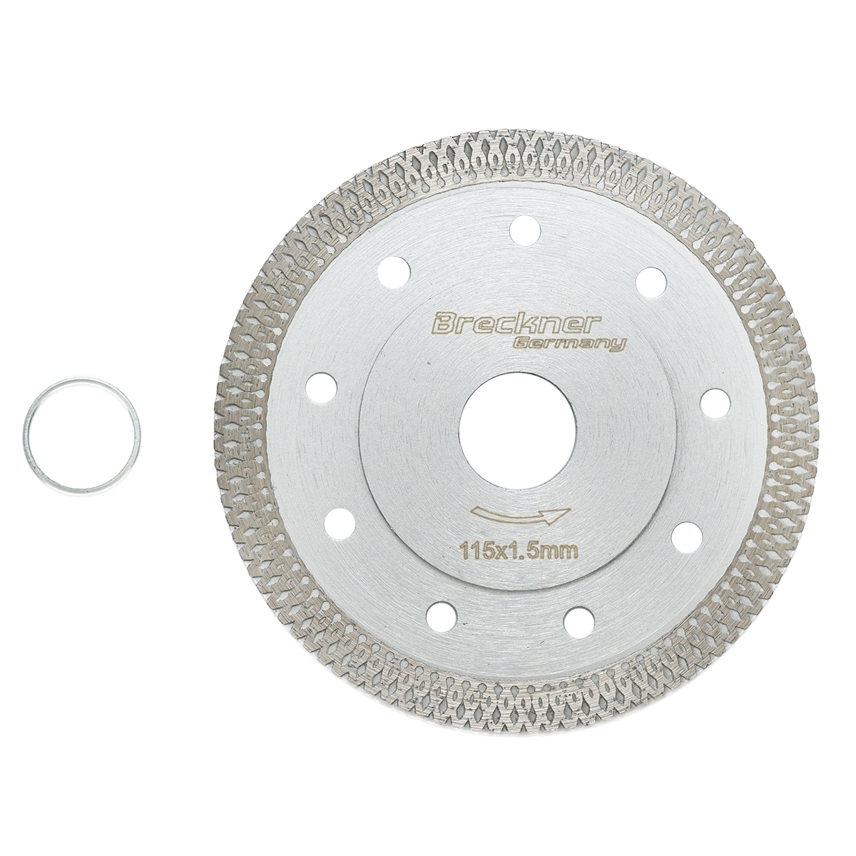 Disc diamantat turbo continuu 115x1.5x22.23mm, taiere umeda/uscata pentru ceramica dura, gresie, faianta Breckner Germany