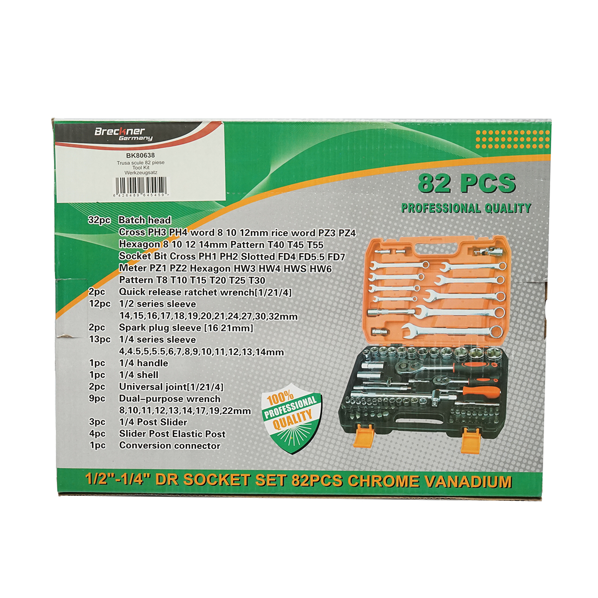 Trusa chei tubulare, fixe, torx, imbus antrenor cu clichet 82 piese Breckner Germany - imagine 2