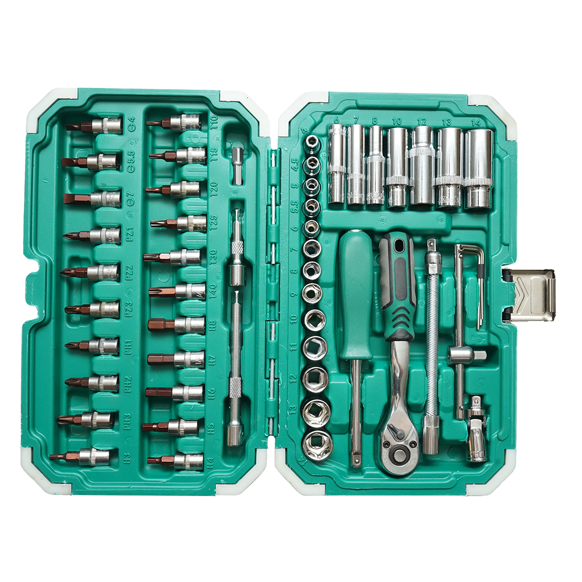 Trusa chei tubulare lungi, biti, hex, torx cu clichet 53 piese Breckner Germany - imagine 3