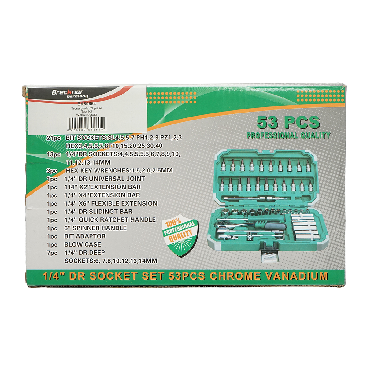Trusa chei tubulare lungi, biti, hex, torx cu clichet 53 piese Breckner Germany - imagine 2