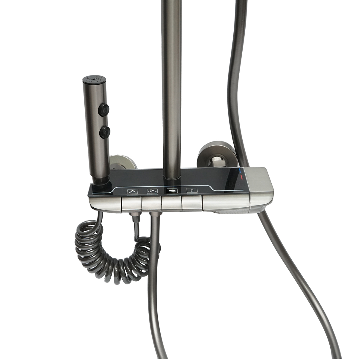 Set dus multifunctional cu termostat, afisaj digital temperatura apa, 4 functii de curgere a apei, pipa cada, dus dreptunghiular, dus de mana, dus bideu, gri - imagine 6