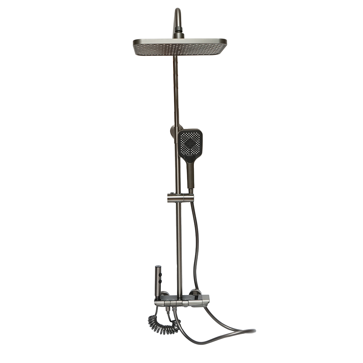 Set dus multifunctional cu termostat, afisaj digital temperatura apa, 4 functii de curgere a apei, pipa cada, dus dreptunghiular, dus de mana, dus bideu, gri - imagine 3