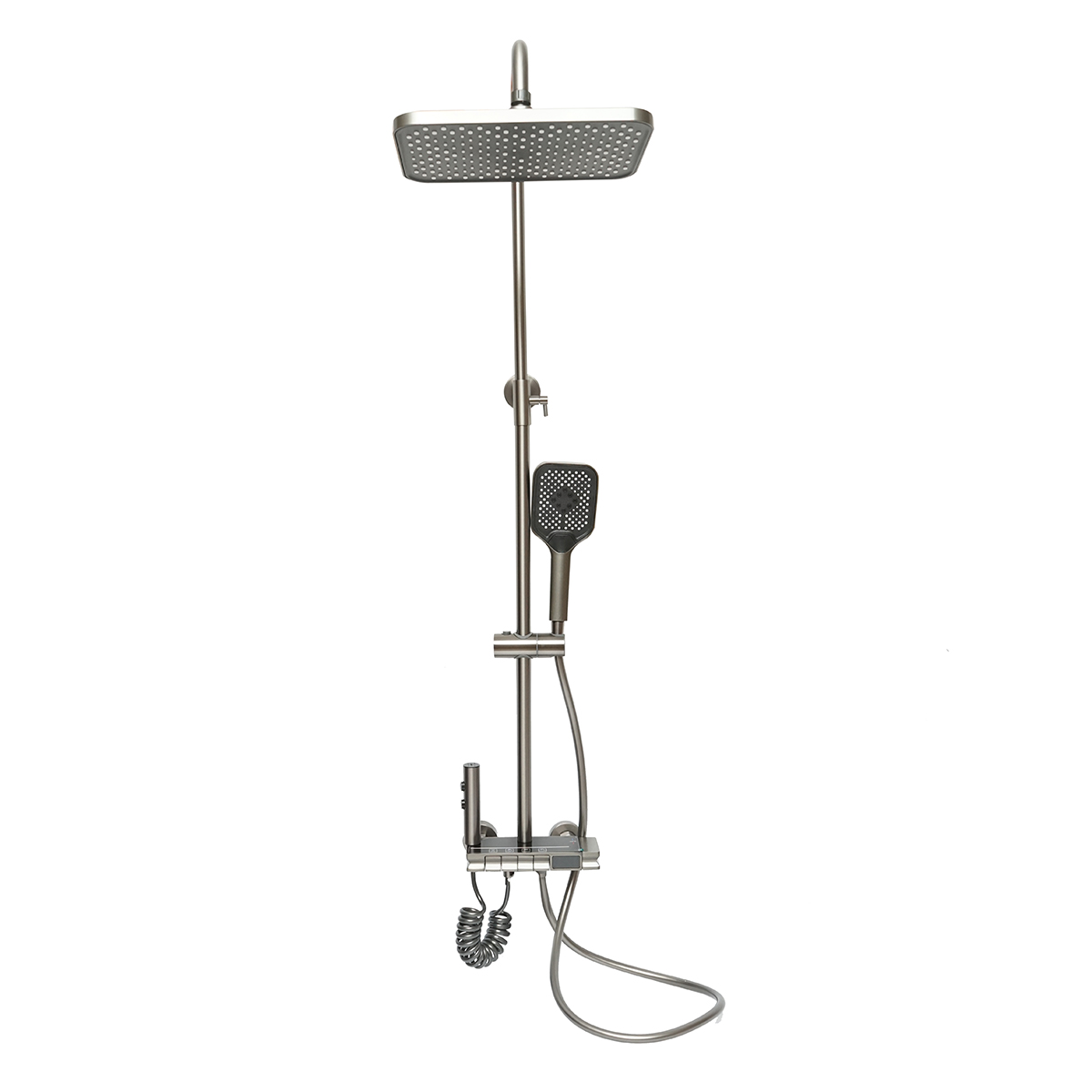 Set dus multifunctional cu termostat, afisaj digital temperatura apa, 4 functii de curgere a apei, pipa cada, dus dreptunghiular, dus de mana, dus bideu, gri - imagine 3