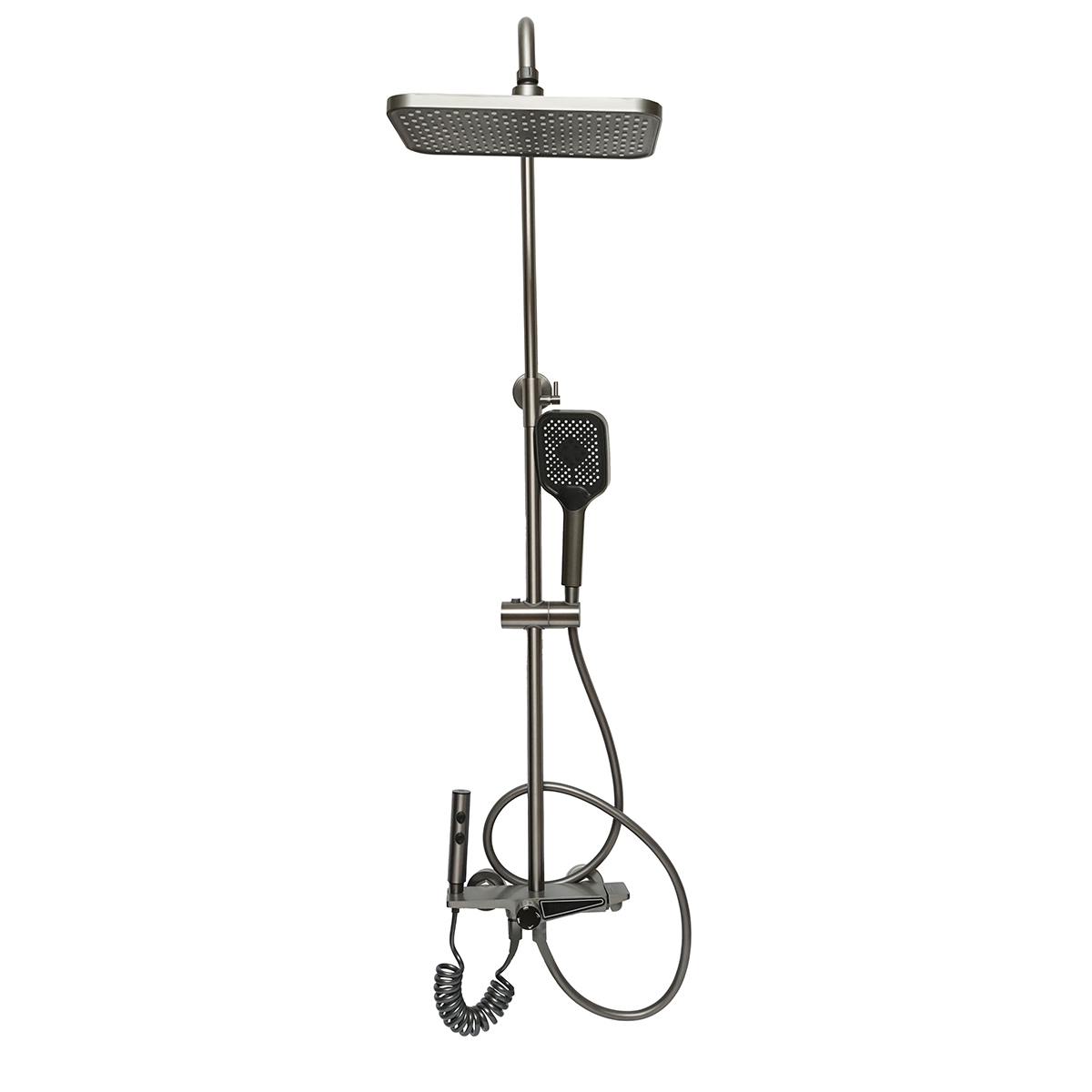 Set dus multifunctional cu termostat, afisaj digital temperatura apa, 4 functii de curgere a apei, pipa cada, dus dreptunghiular, dus de mana, dus bideu, gri - imagine 3