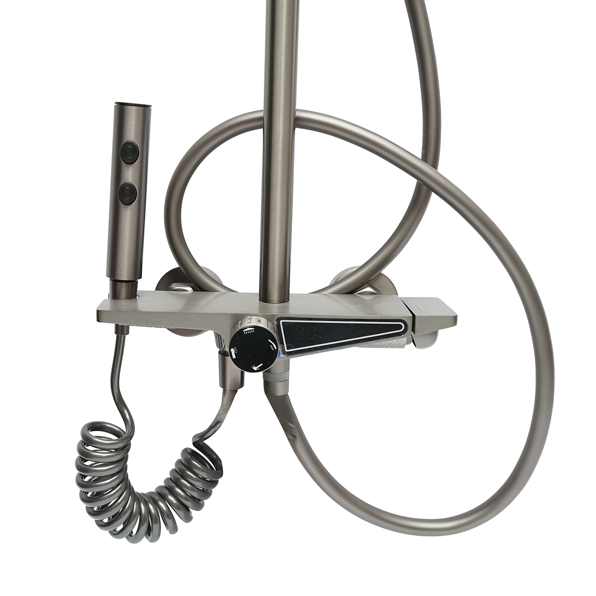 Set dus multifunctional cu termostat, afisaj digital temperatura apa, 4 functii de curgere a apei, pipa cada, dus dreptunghiular, dus de mana, dus bideu, gri - imagine 4