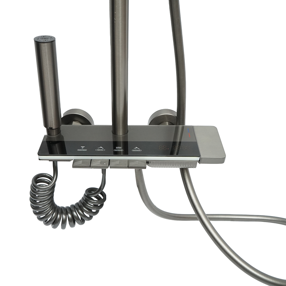 Set dus multifunctional cu termostat, afisaj digital temperatura apa, 4 functii de curgere a apei, pipa cada, dus dreptunghiular, dus de mana, dus bideu, gri - imagine 4