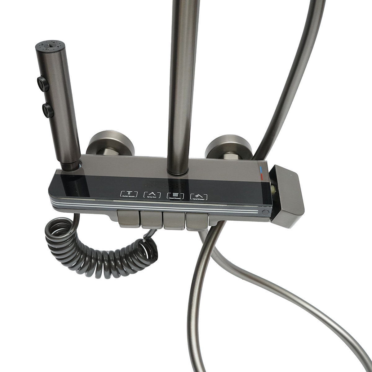 Set dus multifunctional cu termostat, afisaj digital temperatura apa, 4 functii de curgere a apei, pipa cada, dus dreptunghiular, dus de mana, dus bideu, gri - imagine 4