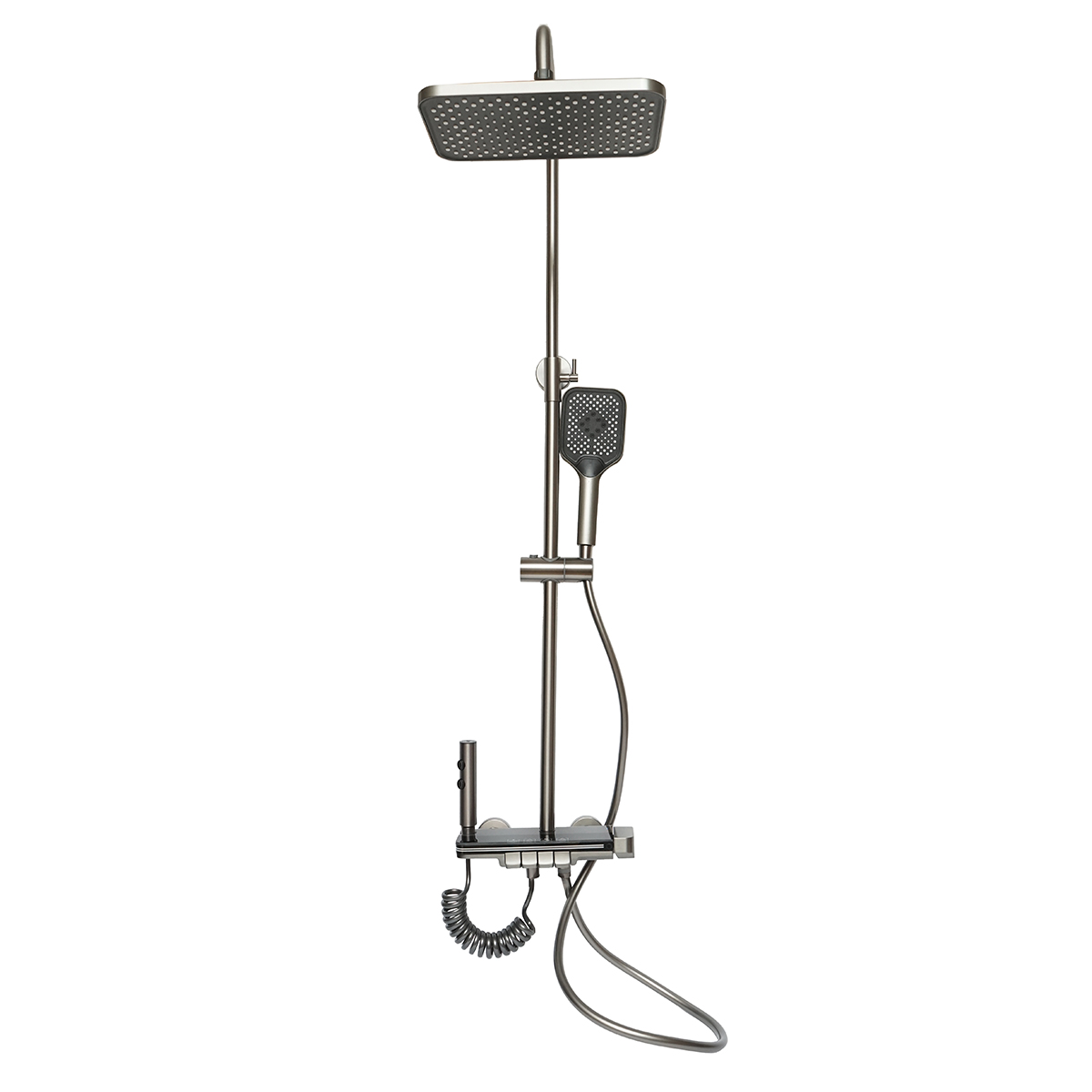 Set dus multifunctional cu termostat, afisaj digital temperatura apa, 4 functii de curgere a apei, pipa cada, dus dreptunghiular, dus de mana, dus bideu, gri - imagine 3