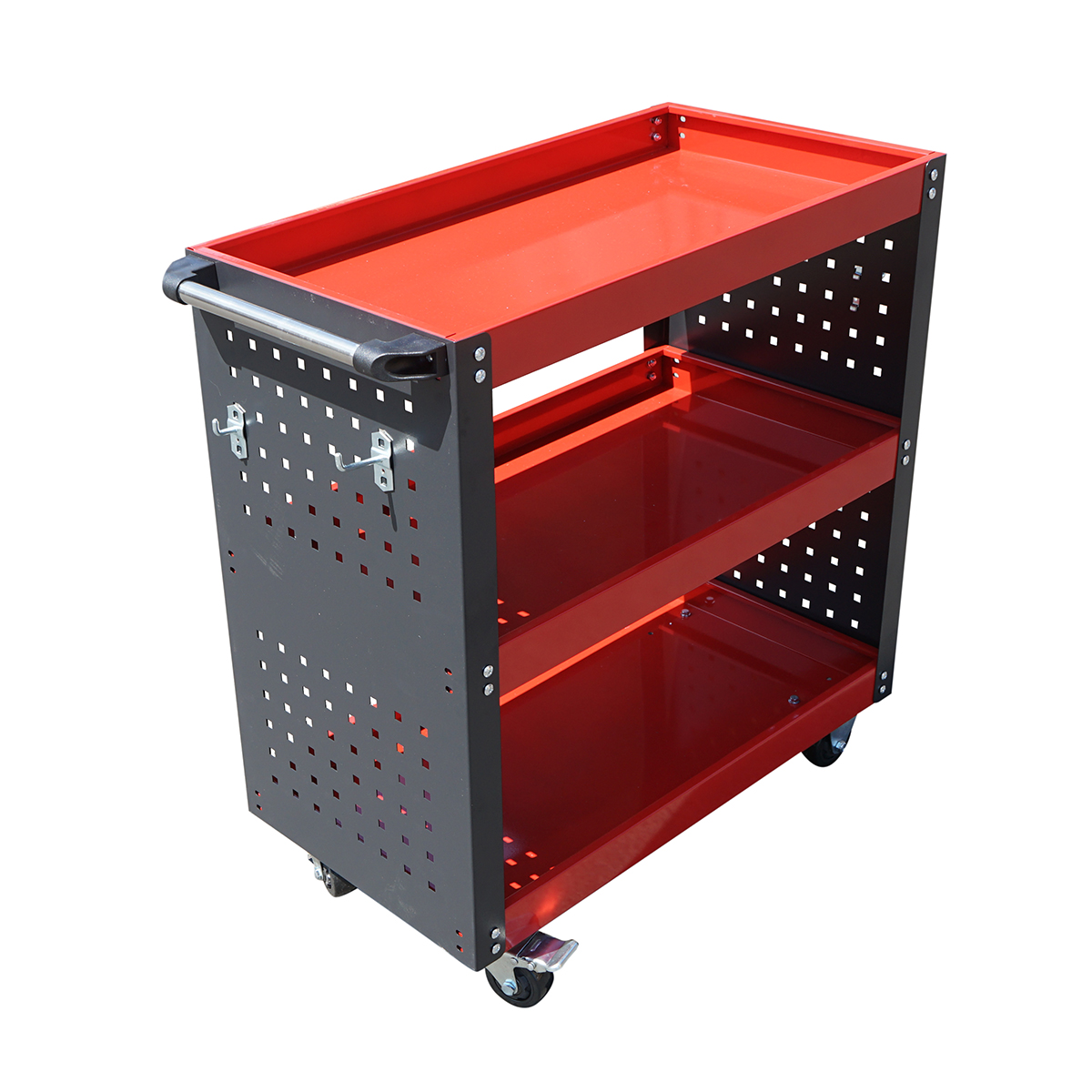 Carucior scule metalic pe roti cu 3 rafturi si suporti unelte 670x370x730mm