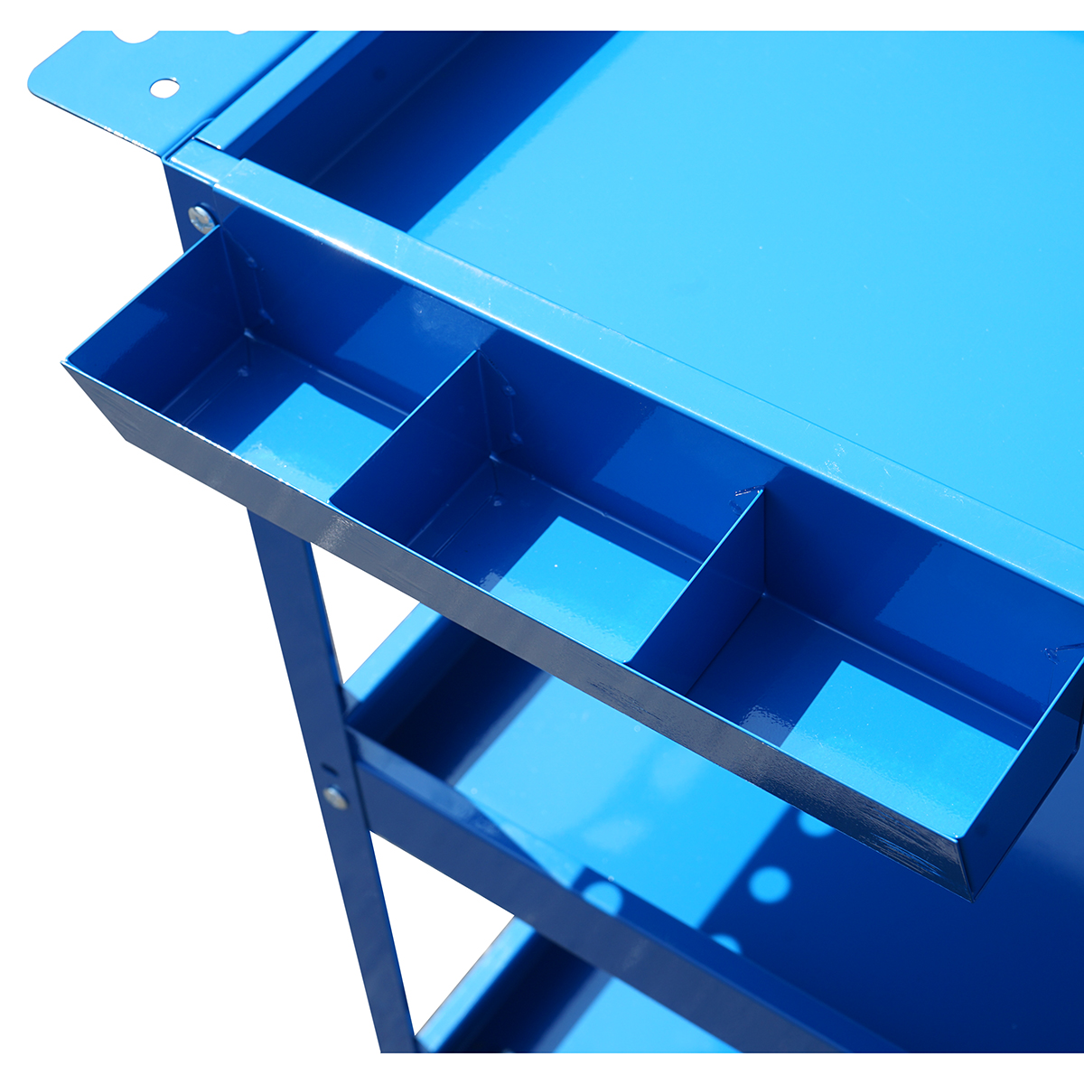 Carucior scule metalic pe roti cu 3 rafturi, compartimente piese si suporturi perforate 660x360x730mm - imagine 7