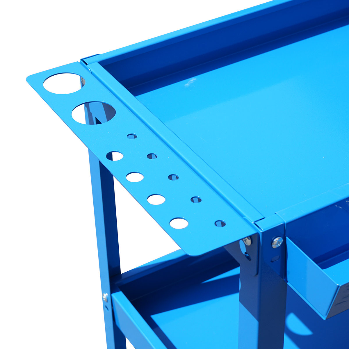 Carucior scule metalic pe roti cu 3 rafturi, compartimente piese si suporturi perforate 660x360x730mm - imagine 6